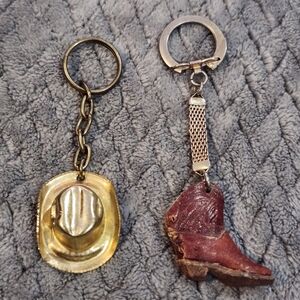 Vintage Gold and Brown Cowboy Hat & Boot Keychain Set